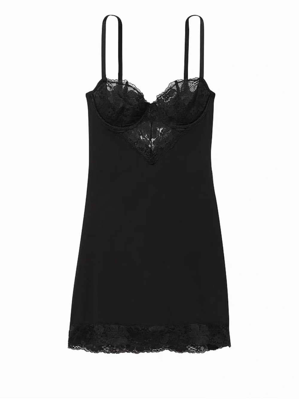 Victoria's Secret Black Lace-Trim Chemise Slip Dress